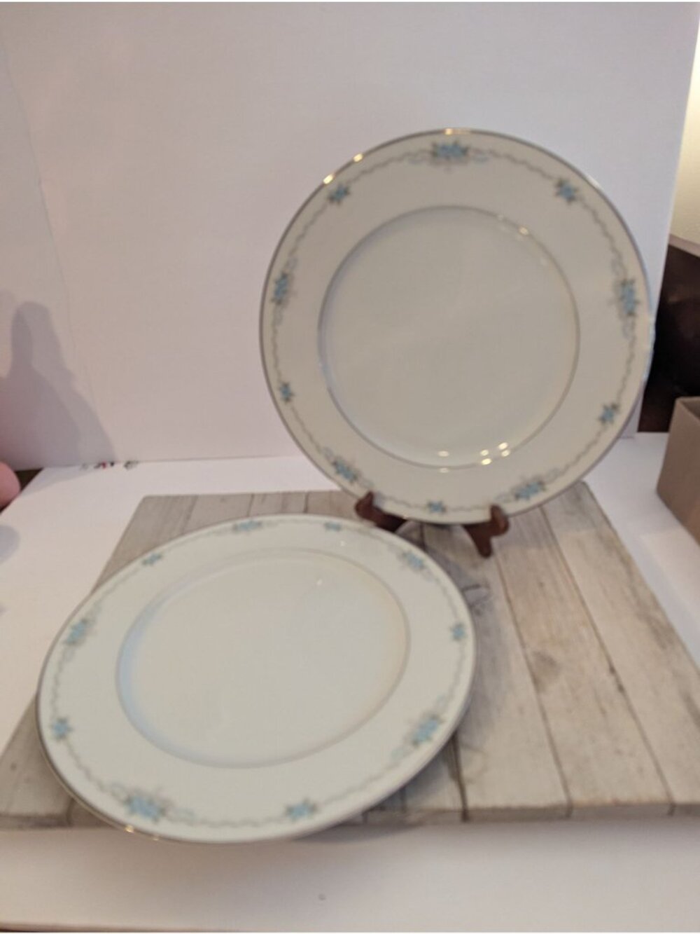 Set of 2 Style House Fine China Dinner Plates Corsage Silver Trim 10 1/2" Chippe